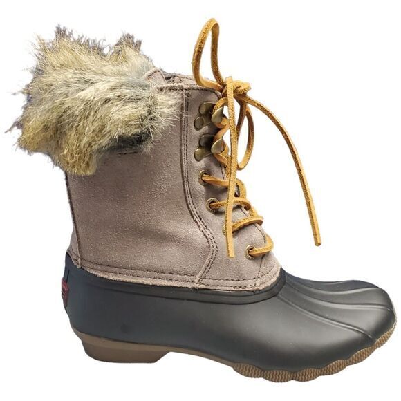 Sperry Shoes - Sperry Top Sider Duck Boots Womens 5 Gray Black Suede Faux Fur Waterproof Rubber